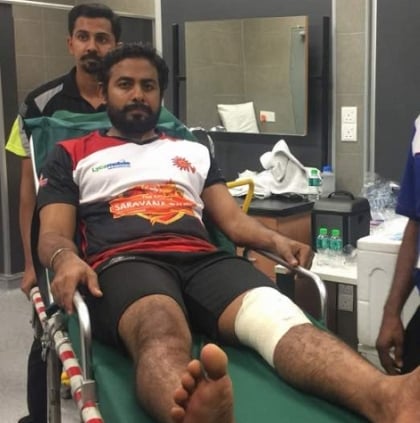 Actor Aari gets injured while representing Atharvaa's team in a football game