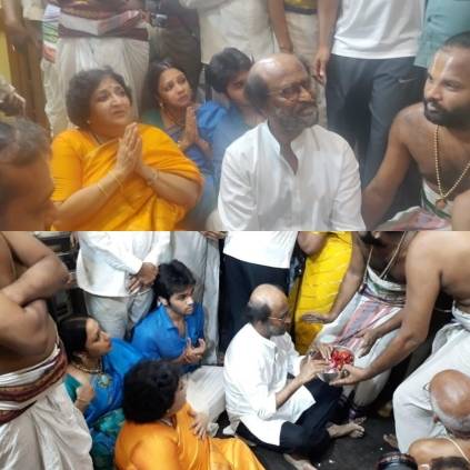 Superstar Rajinikanth and wife Latha Rajinikanth visits the Athi Varadar temple